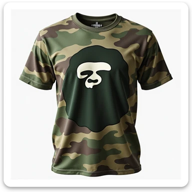 BAPE t-shirt, photorealistic style, detailed fabric texture, classic green camo, realistic lighting, front view sticker