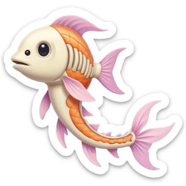 A simple emoji-style fishbone — cartoon look, clean outline, pastel colors, with a rounded fish head, hollow eye, and clear rib bones leading to a tail. Minimal, cute, and high contrast without any cat shown sticker