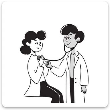 Female doctor in medical attire performing thorough examination of male patient's upper body, checking heart and lungs with stethoscope sticker