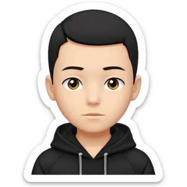 A boy with a black hoodie. Black hair. Haircut buzzcut. sticker