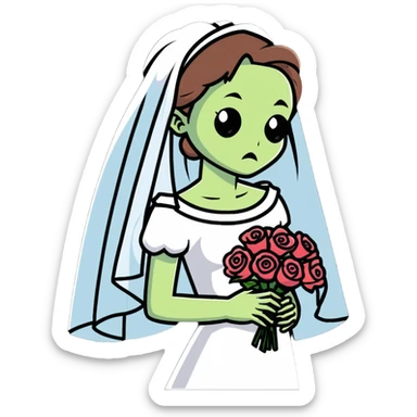 zombie bride with wedding veil and bouquet sticker