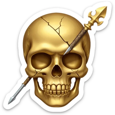 broken gold skull by a spear sticker