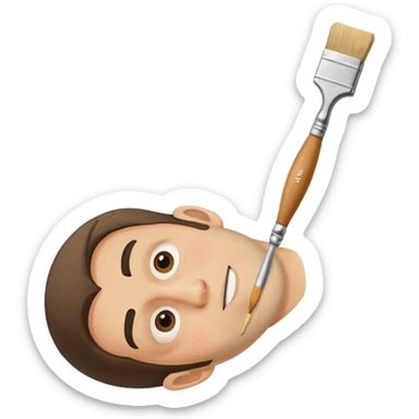 Paint brush painting a painting of a man upside down  sticker