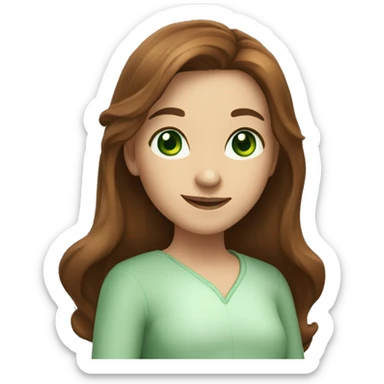 Astrologer girl with green eyes and long brown hair, fair skin, smiling sticker