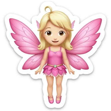 fairy with blonde hair, pink wings, happy, chibi full body sticker