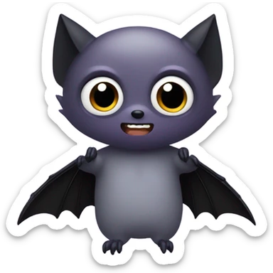 Gray bat, with black wings, and purple and black arms, large studio ghibli eyes  sticker