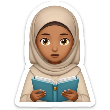 muslim girl writing in notebook, with confusion, emoji question sticker