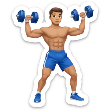 man with blue shorts doing side-lateral raise (T pose) with light dumbbells sticker