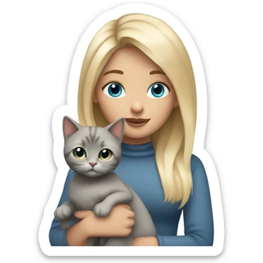Short Blonde girl with blue eyes holding a gray cat  sticker