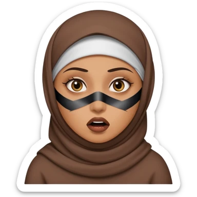 muslim woman with shocked eyes and censored tape on mouth sticker