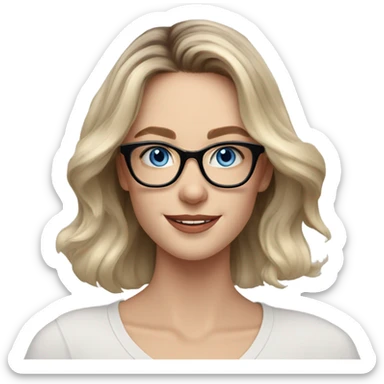 Shoulder length Balayage pale model lady with glasses and blue eyes happy  sticker