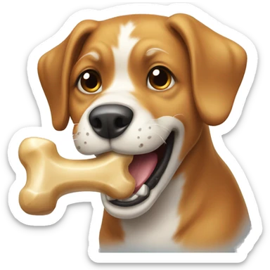 A dog, biting a bone sticker