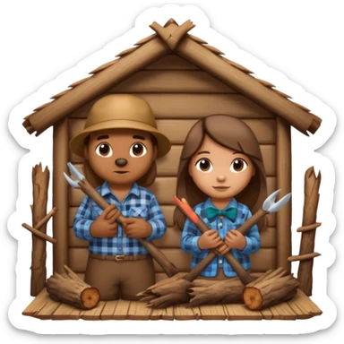  beaver man and female beaver with a bow in a wooden lodge made of sticks sticker
