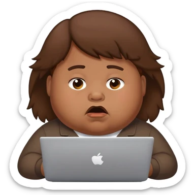 fat brown kid with brown hair using laptop drooling with stupid expression sticker