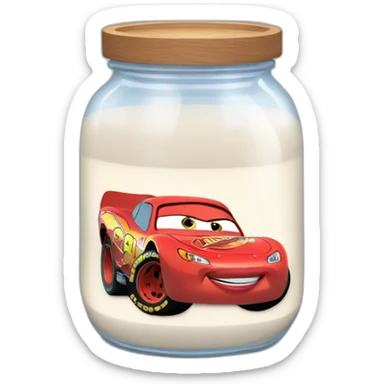 Lightning McQueen in jar with milk sticker
