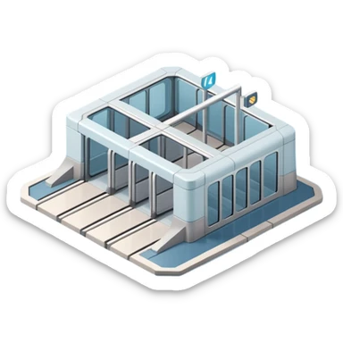 Isometric underground metro station, Apple-style minimalist 3D illustration, smooth surfaces, soft lighting, pastel blue and gray palette, clean geometry, cutaway underground view, no people, no labels, modern UI illustration. sticker