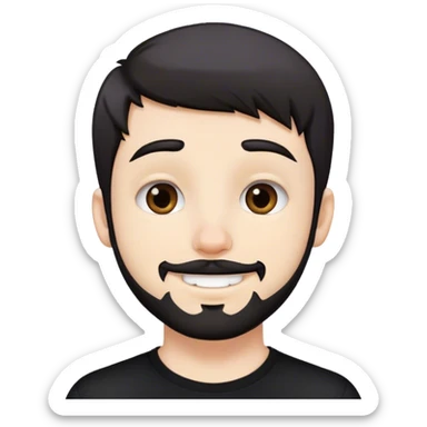 Cute white male, short dark colored hair and facial hair, nose and lip piercing, emo smiling sticker