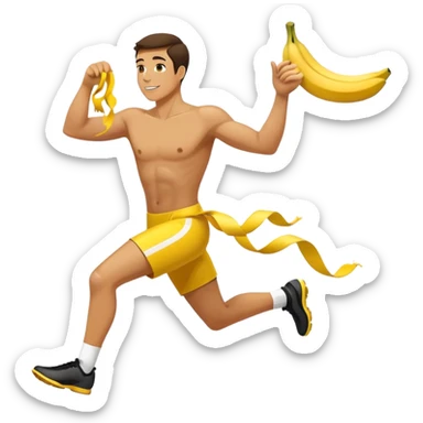 Athlete with prize in hand slipped on banana peel  sticker