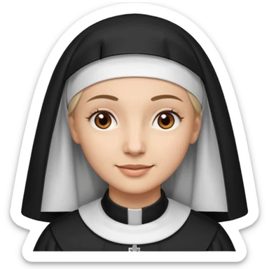 A light-skinned woman with brown eyes and a calm smile, wearing a black and white nun’s habit. sticker