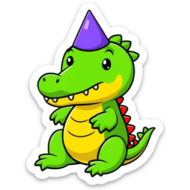 crocodile wearing a party hat sticker