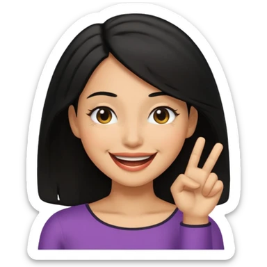 emoji of a light brown skinned female with shoulder length black hair, winking sticker