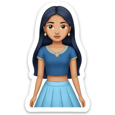 Make me a Guyanese girl who is skinny and has a light brown skin tone and is wearing lehenga Thst is pastel blue skirt abd the top pice is dark blue she also has long black straight hair  sticker