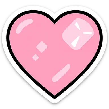 heart shaped rose quartz stone icon, smooth surface, pastel pink, gemstone highlights sticker