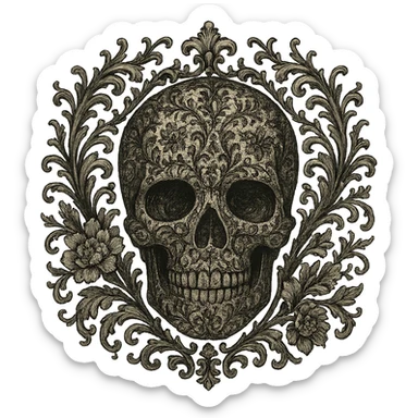 goth object, skull with lace, ornate sticker