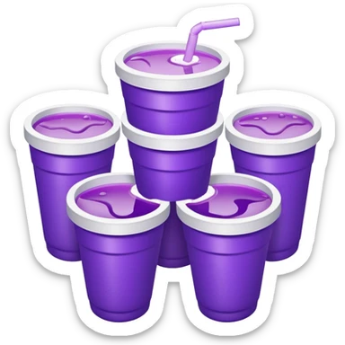 stacked together styro cups with purple juice inside visible from the top only sticker