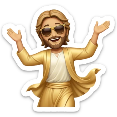 dancing figure of rejoicing Jesus with  sunglases golden  sticker