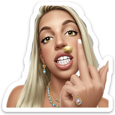blonde girl with jewelry sticker