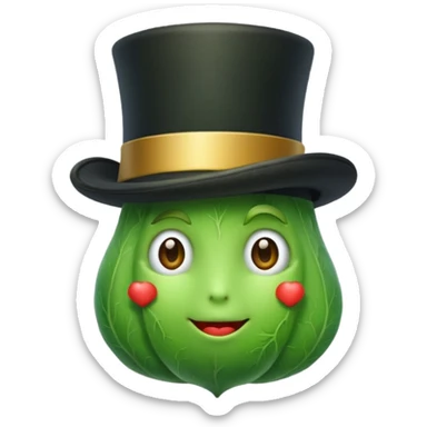 green vegetable with a top hat sticker