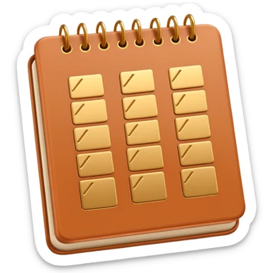 modern elegant planner with checkmarks emoji, 3D style, light terracotta, beige or pink and gold, clean design sticker