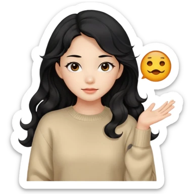 Beautiful girl,Black hair, wavy long hair,Black eyes,Chinese, beige sweater  sticker