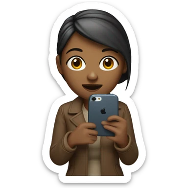 female memoji holding phone at scre sticker