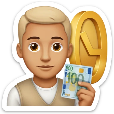 Hombre con cartel de 100 euros sticker