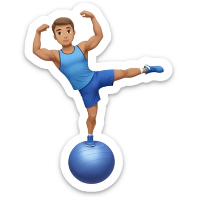 fit man with blue shorts stand on half-stability-ball balance sticker