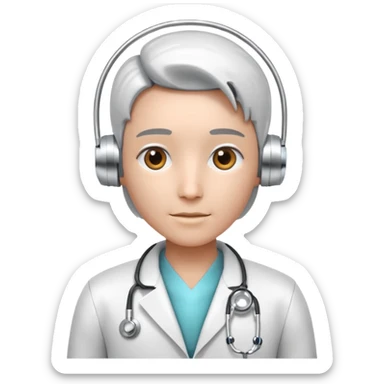 medical robot wearing a white coat and a stethoscope sticker