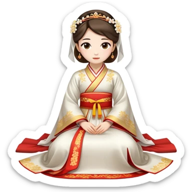 Beautiful girl wearing Hanfu wedding dress sitting sticker