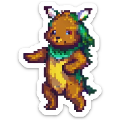a dancing animal in pixel art style, reminiscent of retro video games sticker