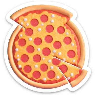 frozen pizza, uncooked, round, pale dough, cheese, tomato sauce, pepperoni or vegetables, firm surface, frosted, ice crystals, matte, clean 3D, soft lighting, emoji scale sticker