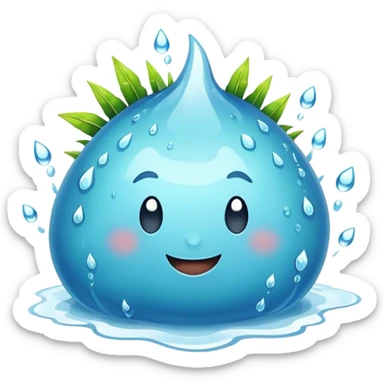 a happy blob of water with spikes and leaves in it sticker
