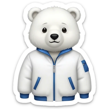 A white bear with a white jacket, with a simple design and a nice style sticker