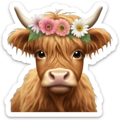 Baby highland cow with flower crown sticker