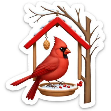 cardinal at bird feeder snowy sticker