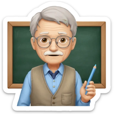 Man teacher: old, wearing vest, wearing glasses, hold chalk on their hand sticker