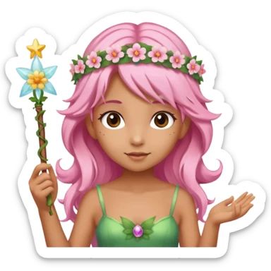 A flower fairy girl with long, light pink hair, holding a magic wand. sticker