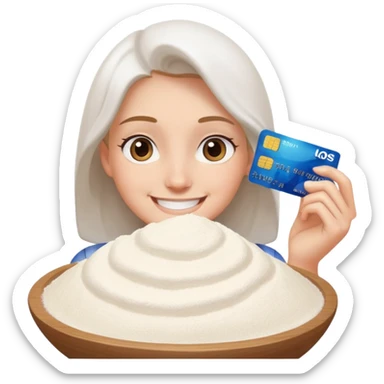 Happy face with a debit card and a pile of white flour sticker