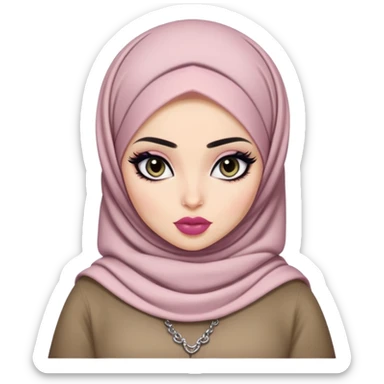 hijabi, pretty big lips, clothes, pale skin,  dark eyes, pretty bratz baddie, black eyeliner.  sticker