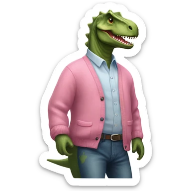 Dinosaur wearing a pink cardigan sticker